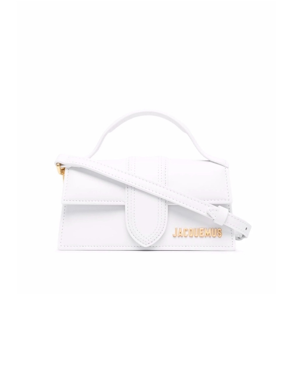 Jacquemus White Bambino Top-Handle Mini Bag with Gold Logo